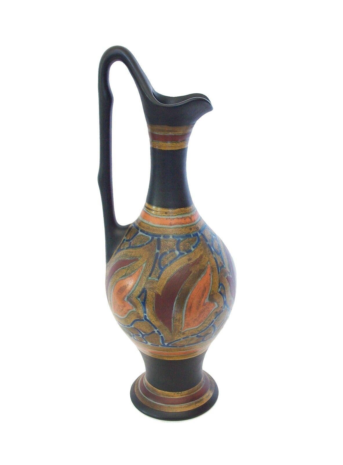 Hand-Painted Plateelbakkerij, Gouda Art Nouveau Ceramic Ewer, Zuid-Holland, Circa 1925 For Sale