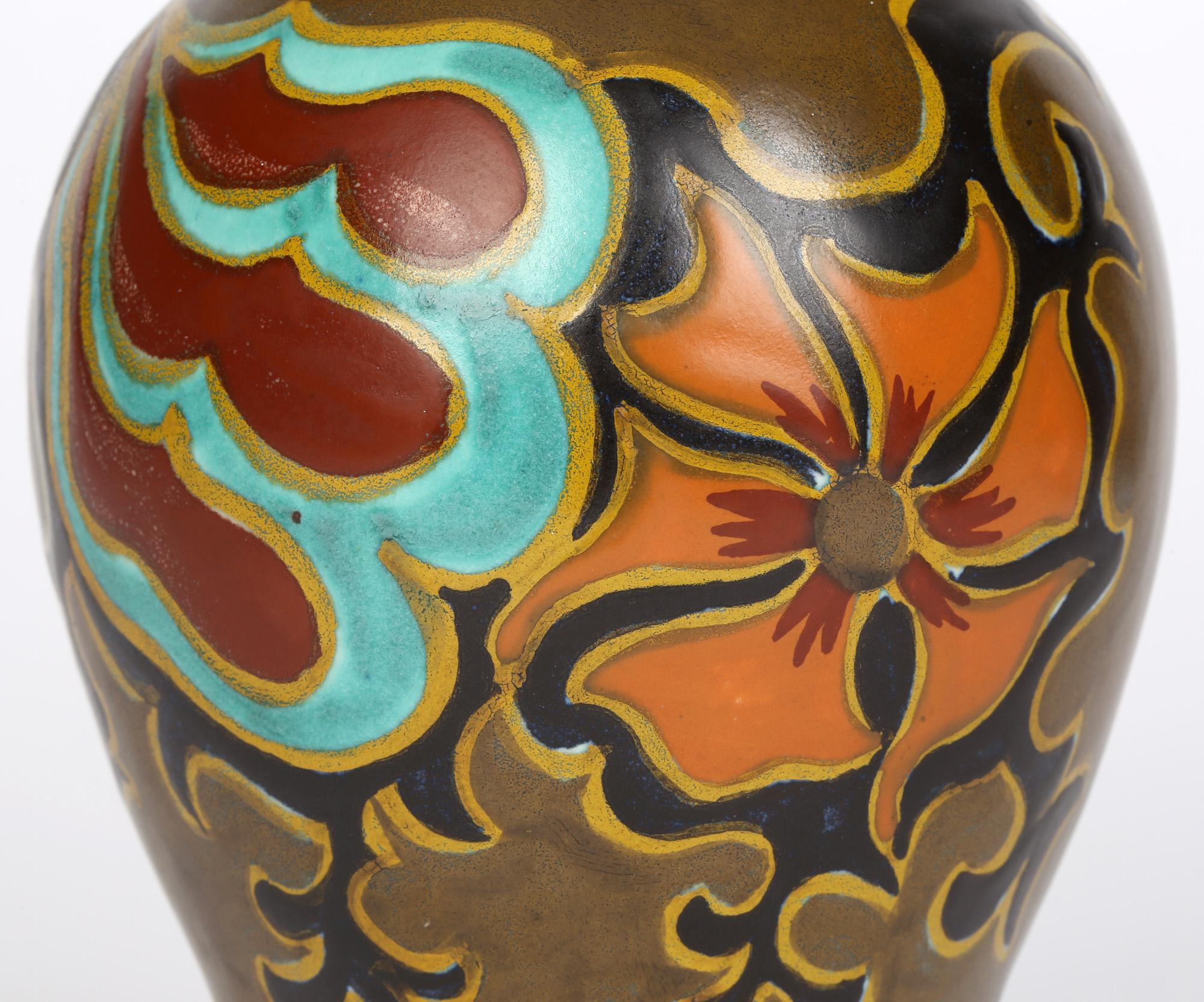 Pottery Plateelbakkerij Zuid-Holland 'PZH' Dutch Gouda Art Deco Silvia Pattern Vase For Sale