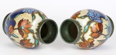 Plateelbakkerij Zuid-Holland 'PZH' Pair Gouda Senga Pattern Painted Vases
