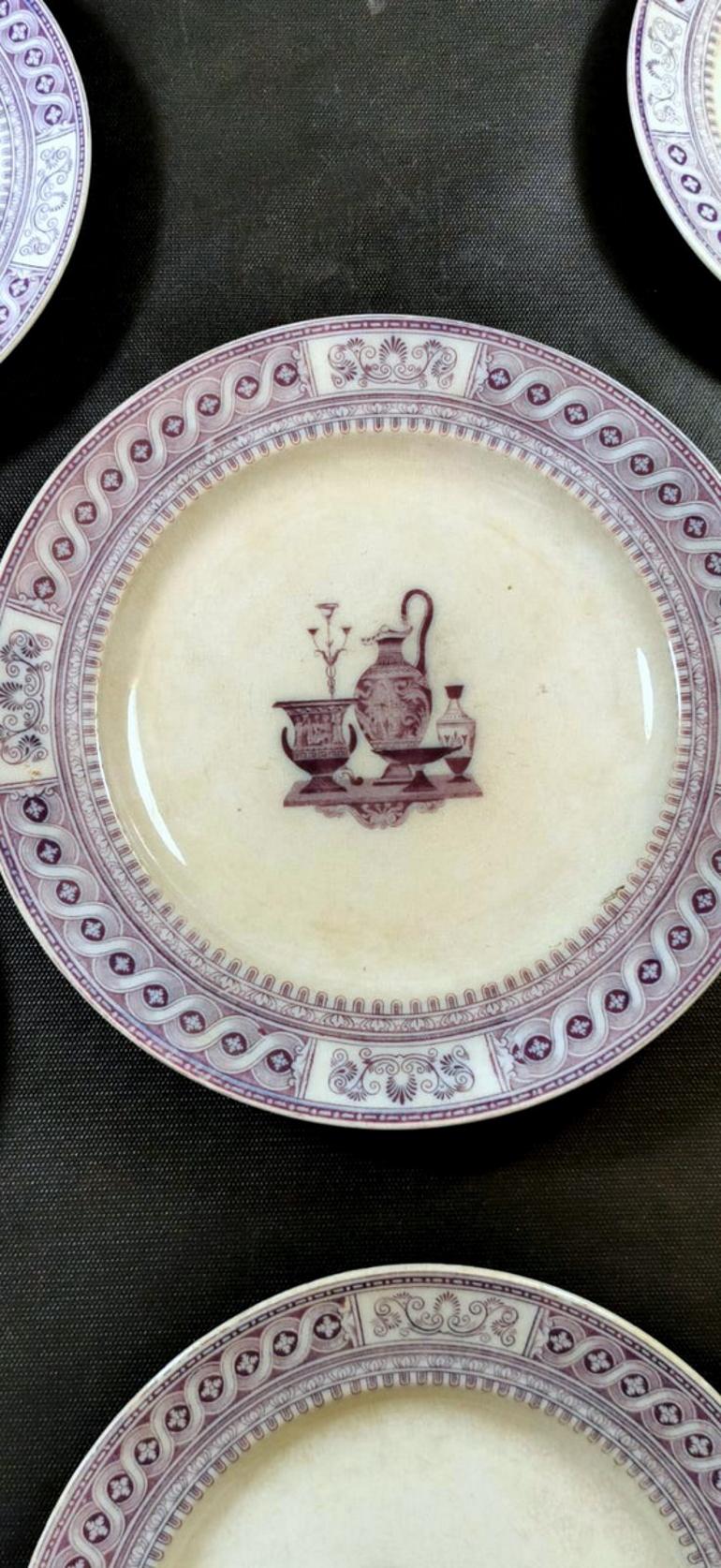 English Plates Enameled Ceramic with Transferware Decoration Etruscan Vases  2