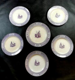 English Plates Enameled Ceramic with Transferware Decoration Etruscan Vases