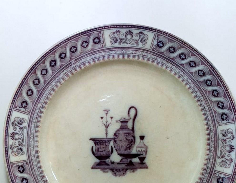 19th Century English Plates Enameled Ceramic with Transferware Decoration Etruscan Vases 