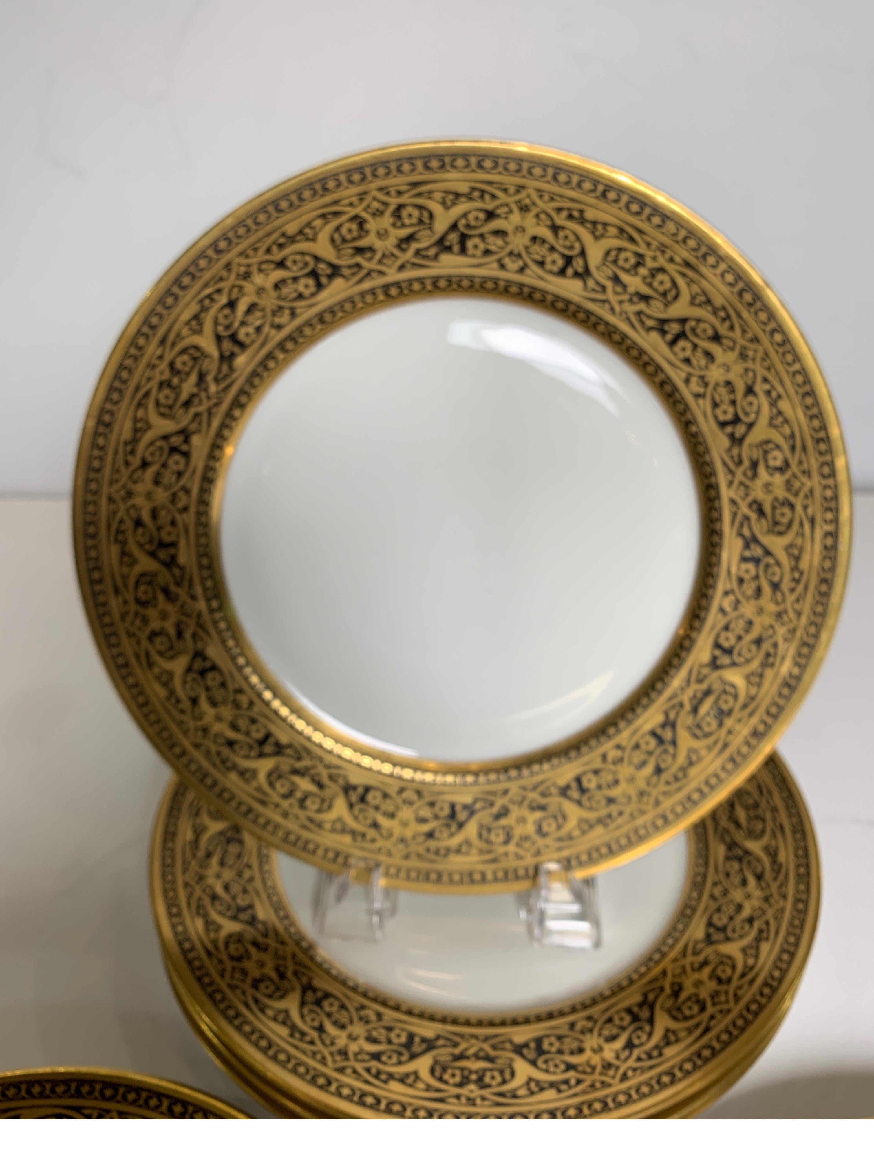Set of 6 French Black and Gold Service Dinner Plates 4