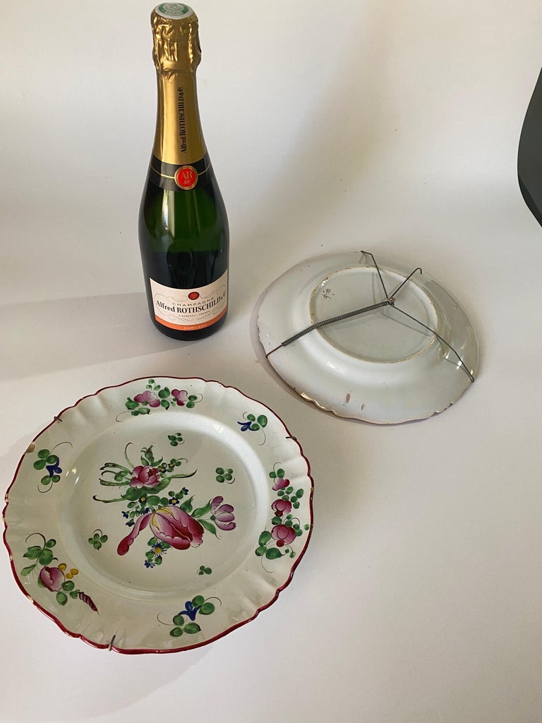 Plates in French Faïence, Red and Green Color, 19th Century