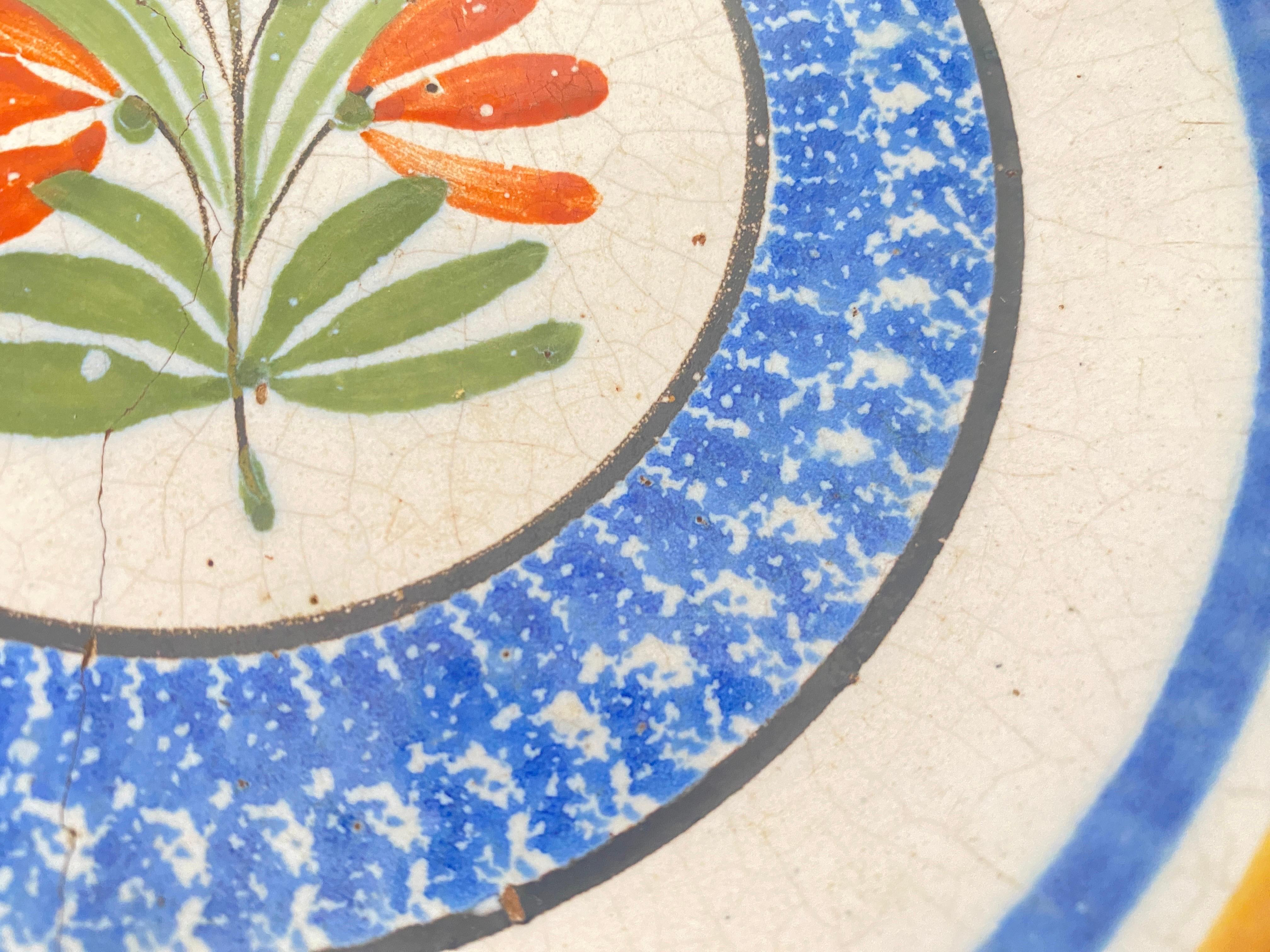Plates in French Faïence Yellow and Blue Color 19th-18th Century Set of 2 2