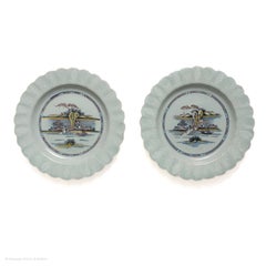 Plates Pair Biancosoprabianco Delft Redcliff Back Bristol Chinoiserie Polychrome