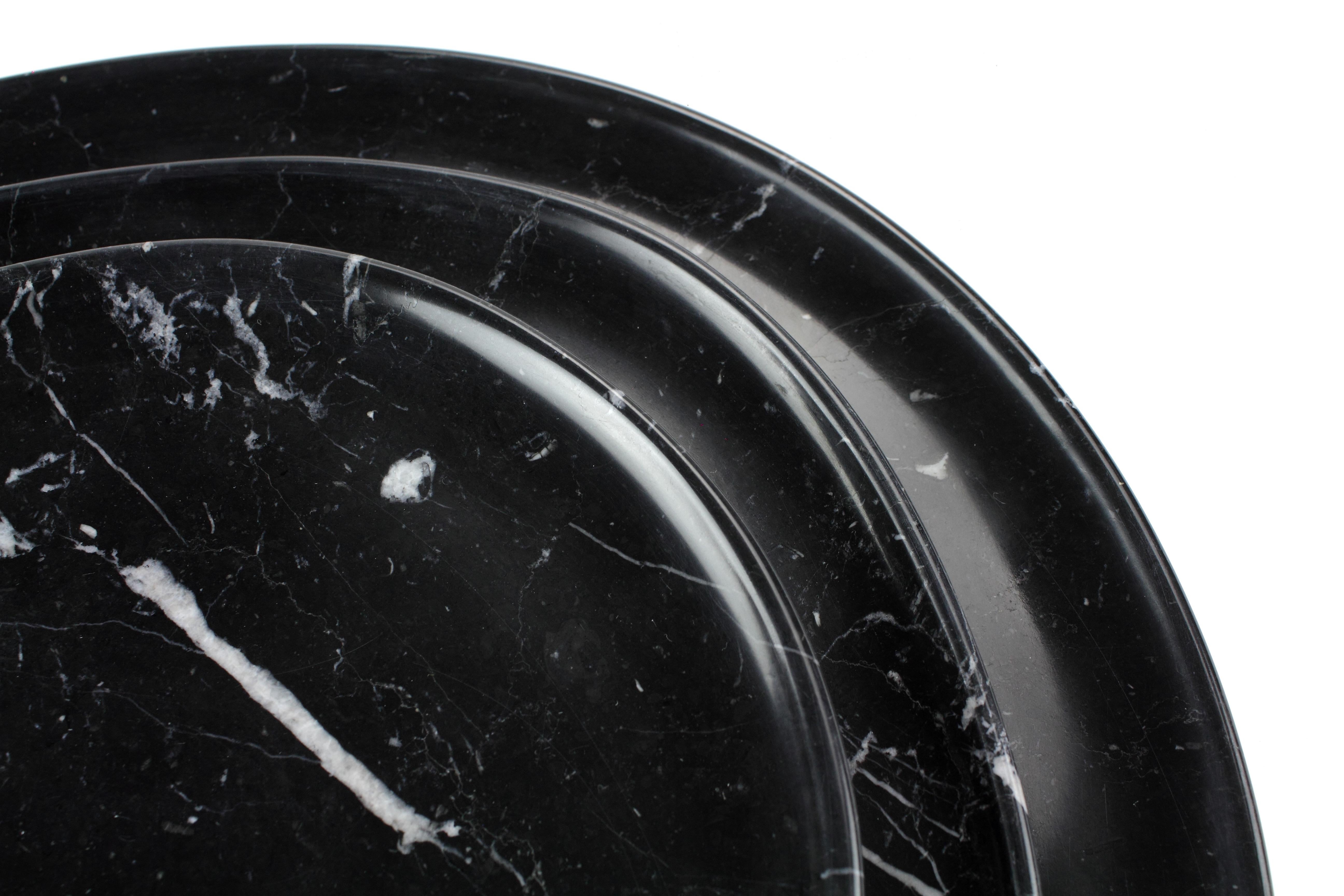 Intagliato a mano Set di piatti da portata in marmo nero Marquina da collezione fatti a mano Italia in vendita