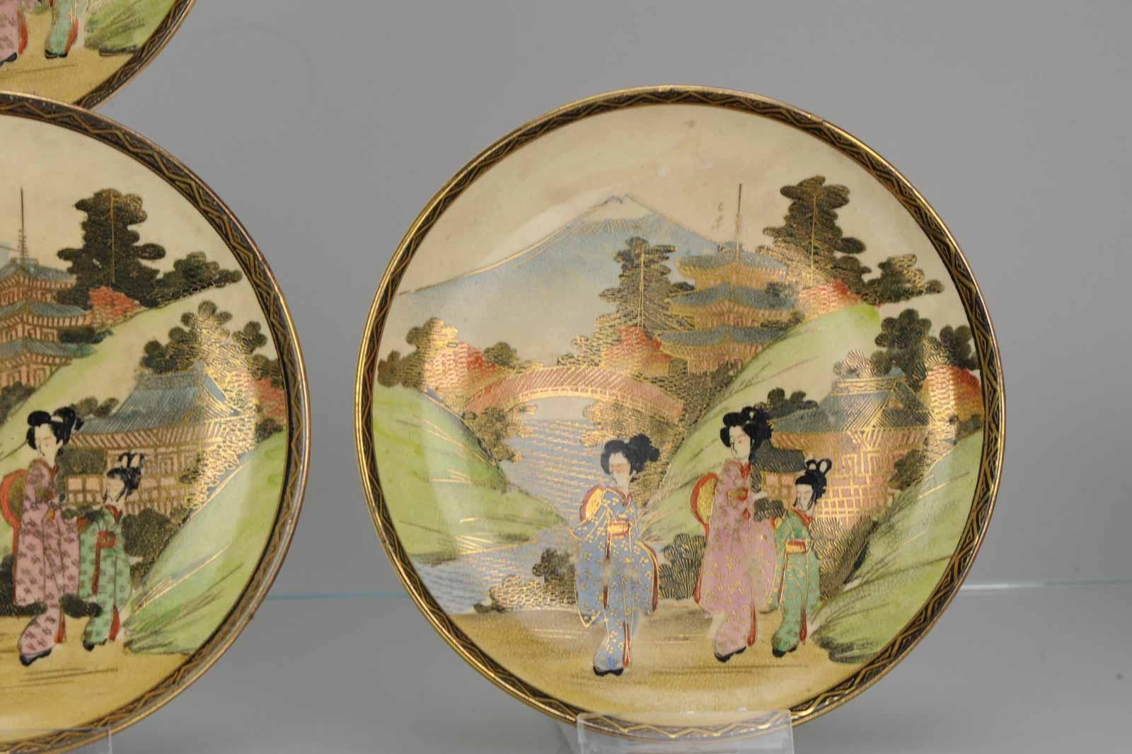 19th Century Plates, Satsuma, Meiji Period Mount Fuji Geishas, Japan, circa 1900 For Sale