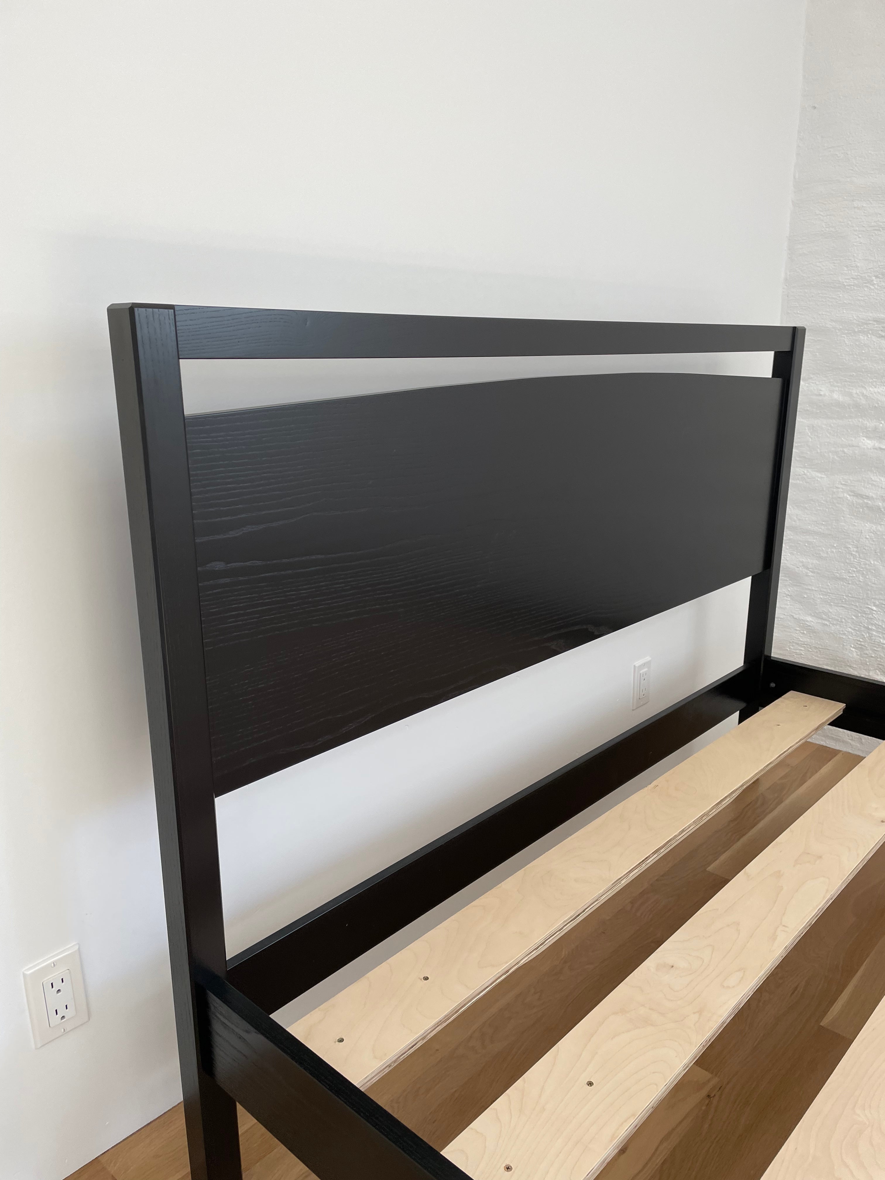 This platform bed with a bridle jointed headboard was one of our original studio designs. Boyd & Allister got its start over 12 years ago making a line of beds for a local organic mattress shop. This simple design uses traditional joinery and clean