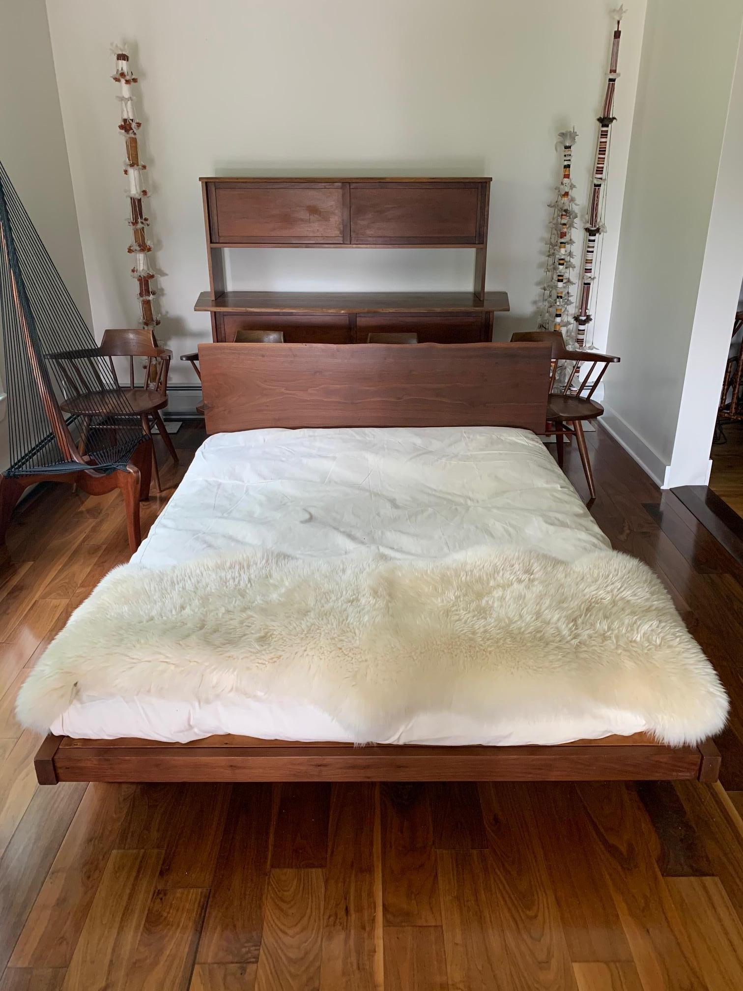 Platform Bed with Walnut Headboard in the Style of George Nakashima 3