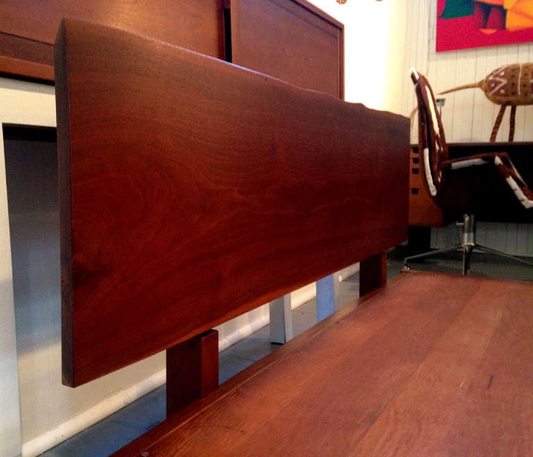 Platform Bed with Walnut Headboard in the Style of George Nakashima In Good Condition In Atlanta, GA