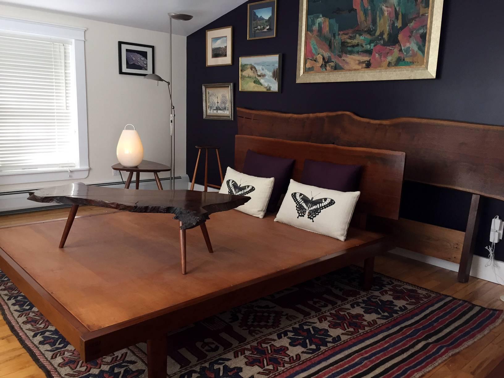Platform Bed with Walnut Headboard in the Style of George Nakashima 2
