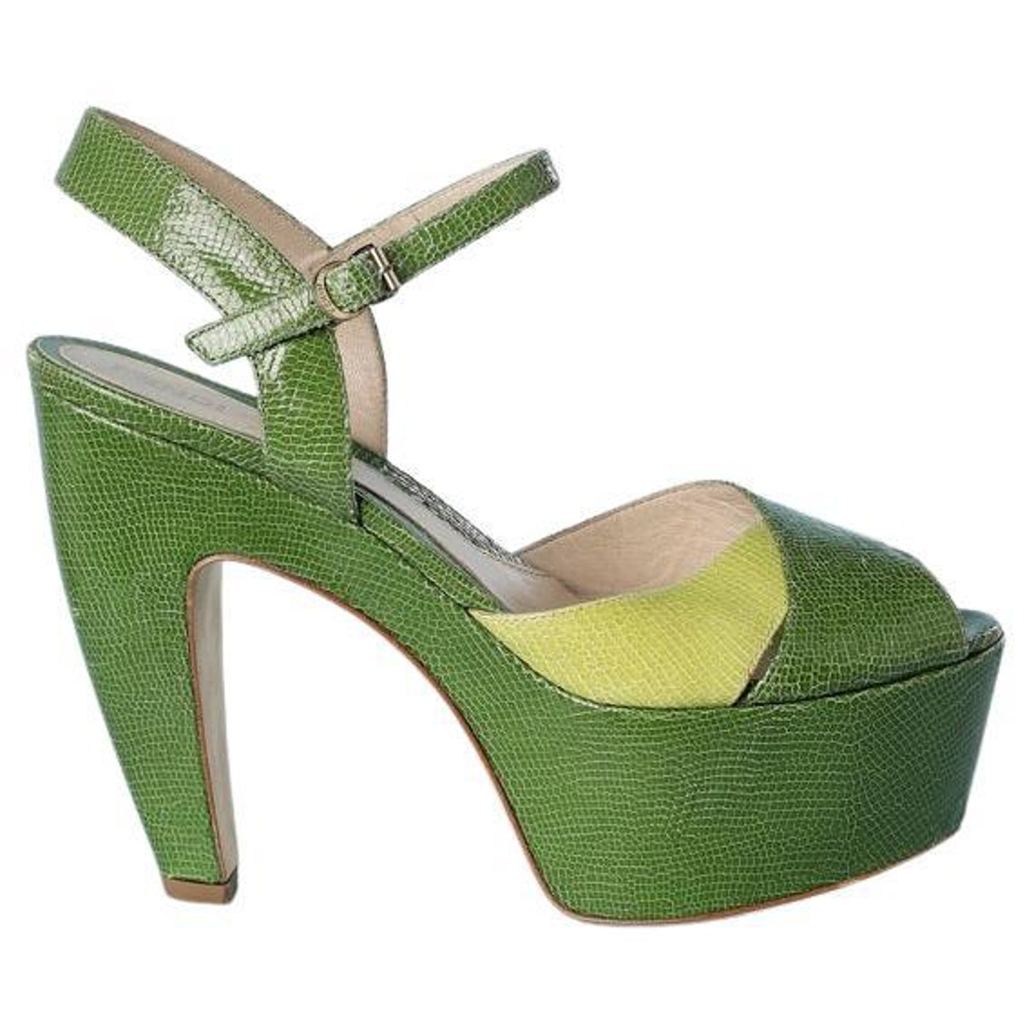 Platform sandal in bicolore green lezard Fendi For Sale at 1stDibs