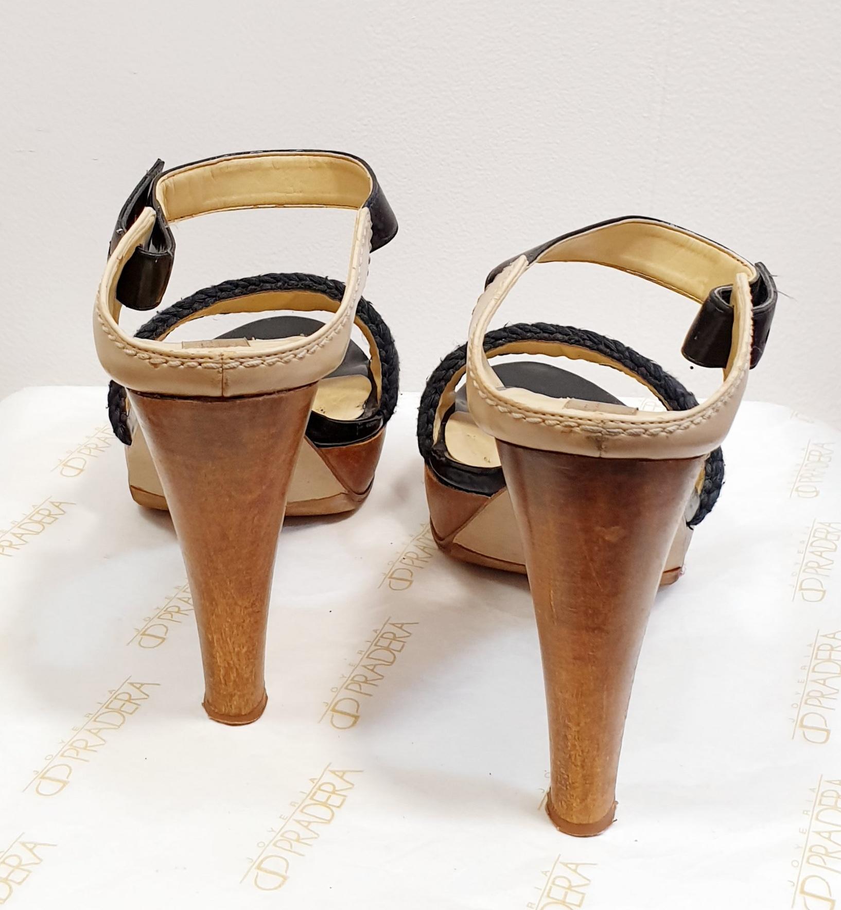 Black Platform Sandals  Stella McCartney Cotton and Patent Leather Sandals with Wooden For Sale