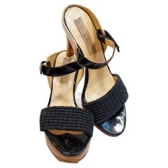 Platform Sandals  Stella McCartney Cotton and Patent Leather Sandals with Wooden