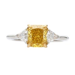 GIA Certified 1.36 Cts Cushion Cut Fancy Intense Orangy Yellow Diamond Ring