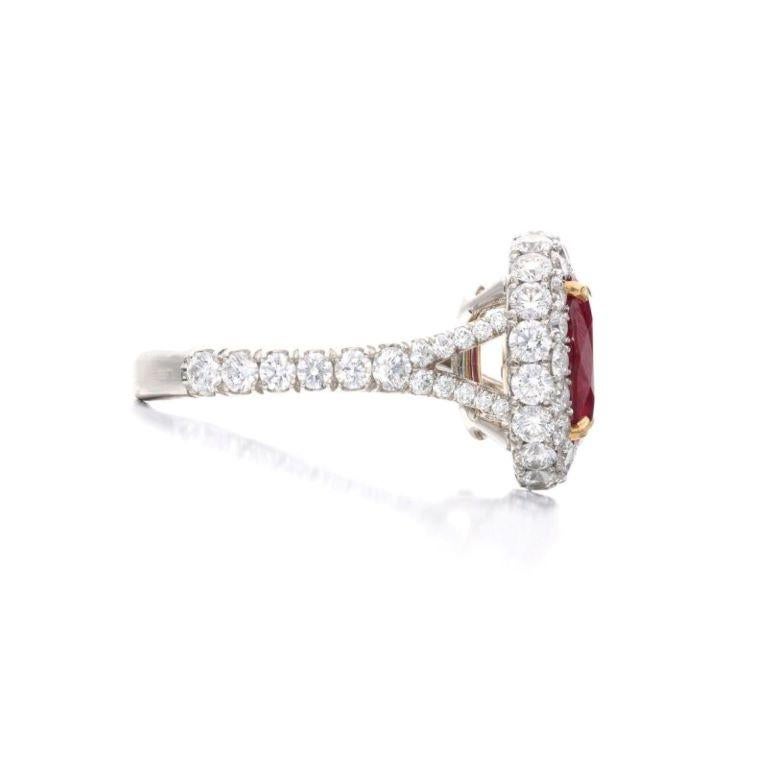 Oval Cut SSEF Swiss Certified, 3.91 Cts Burmese None Heated Ruby and Diamond Ring For Sale
