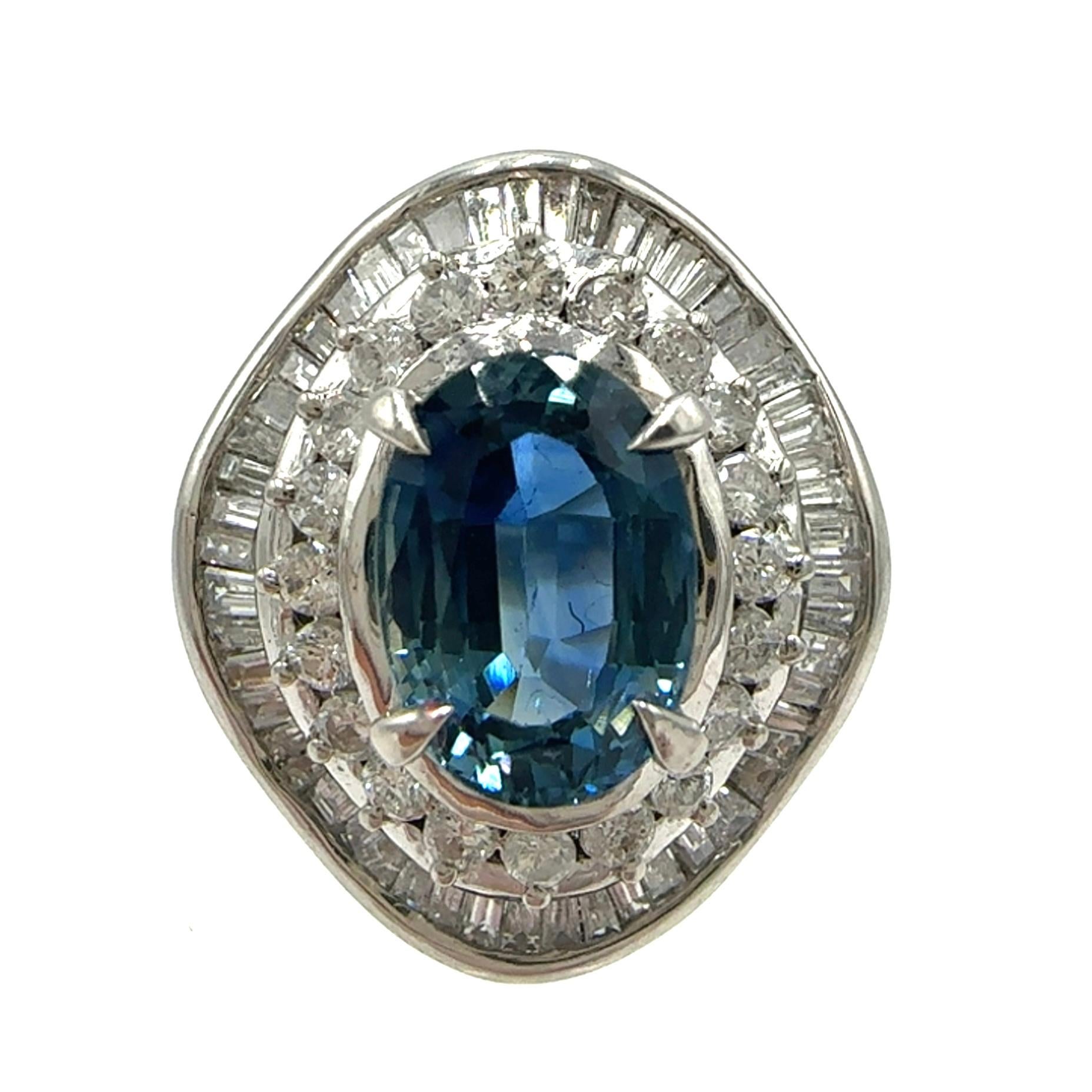 Platin 900 3.81 CTW Sapphire & Diamond Cocktail Ring For Sale 6