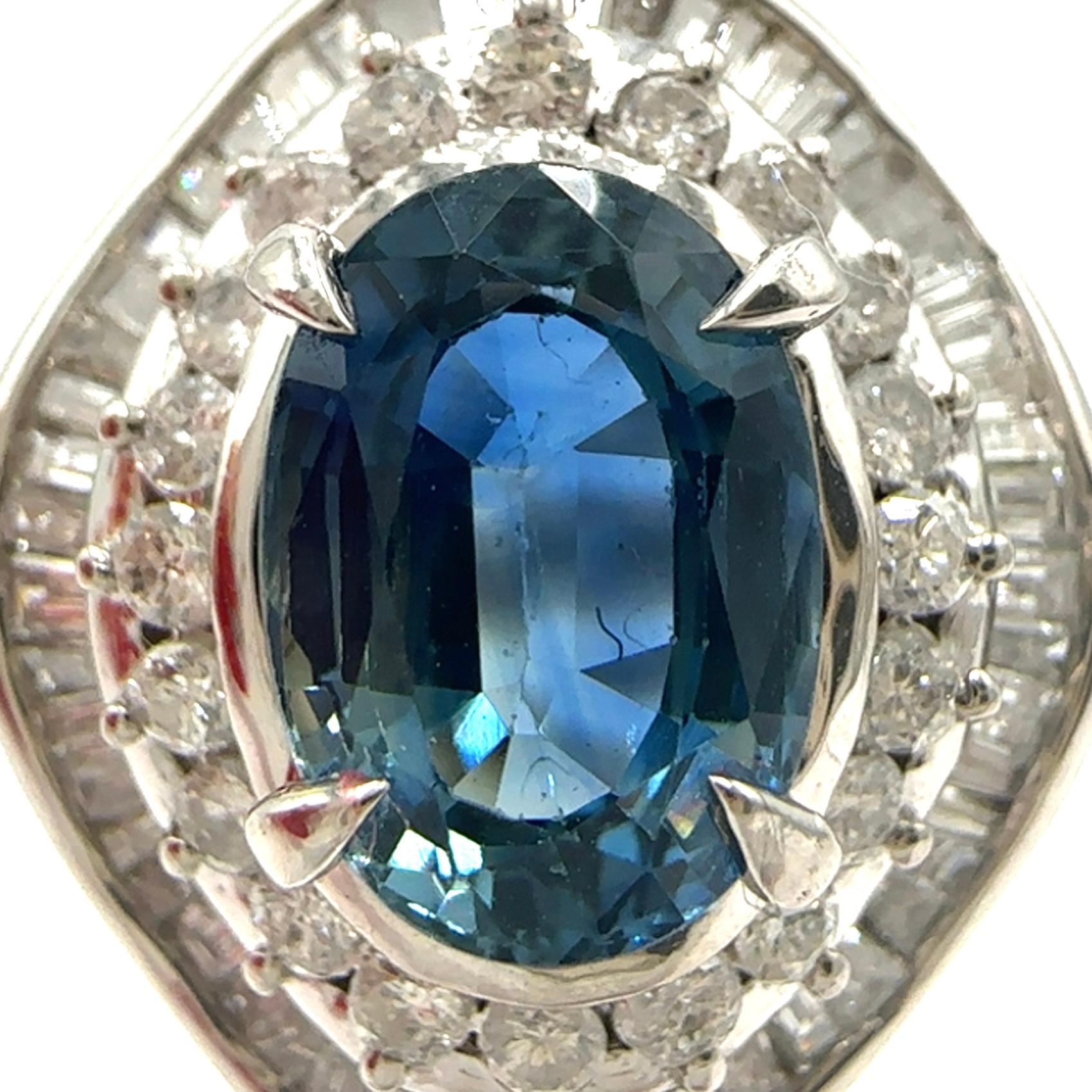 Women's or Men's Platin 900 3.81 CTW Sapphire & Diamond Cocktail Ring For Sale