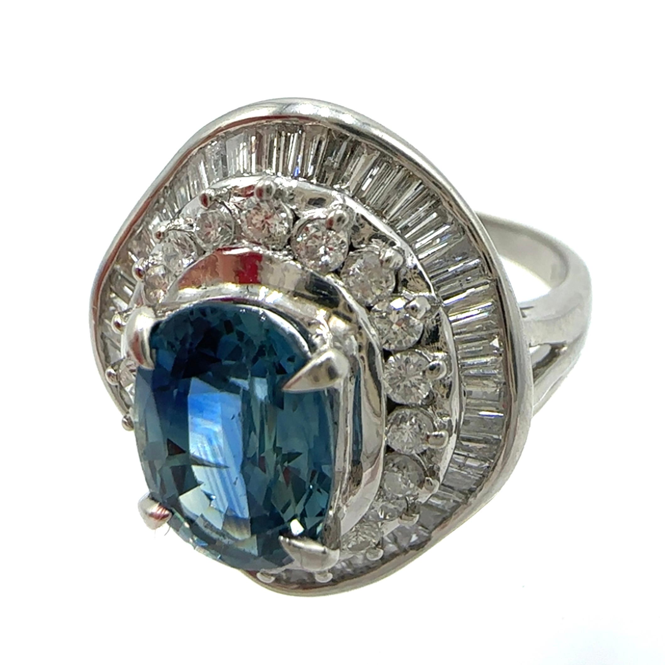 Platin 900 3.81 CTW Sapphire & Diamond Cocktail Ring For Sale 1