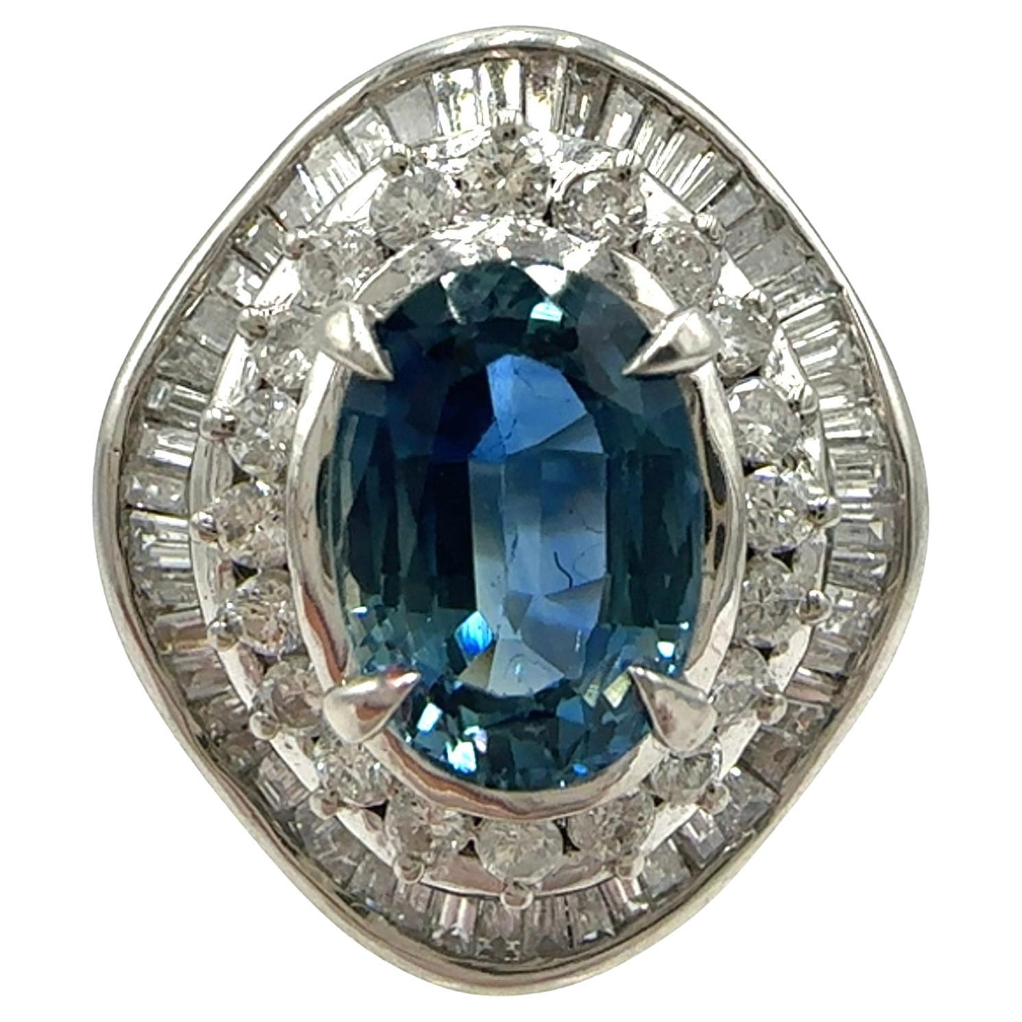 Platin 900 3.81 CTW Sapphire & Diamond Cocktail Ring