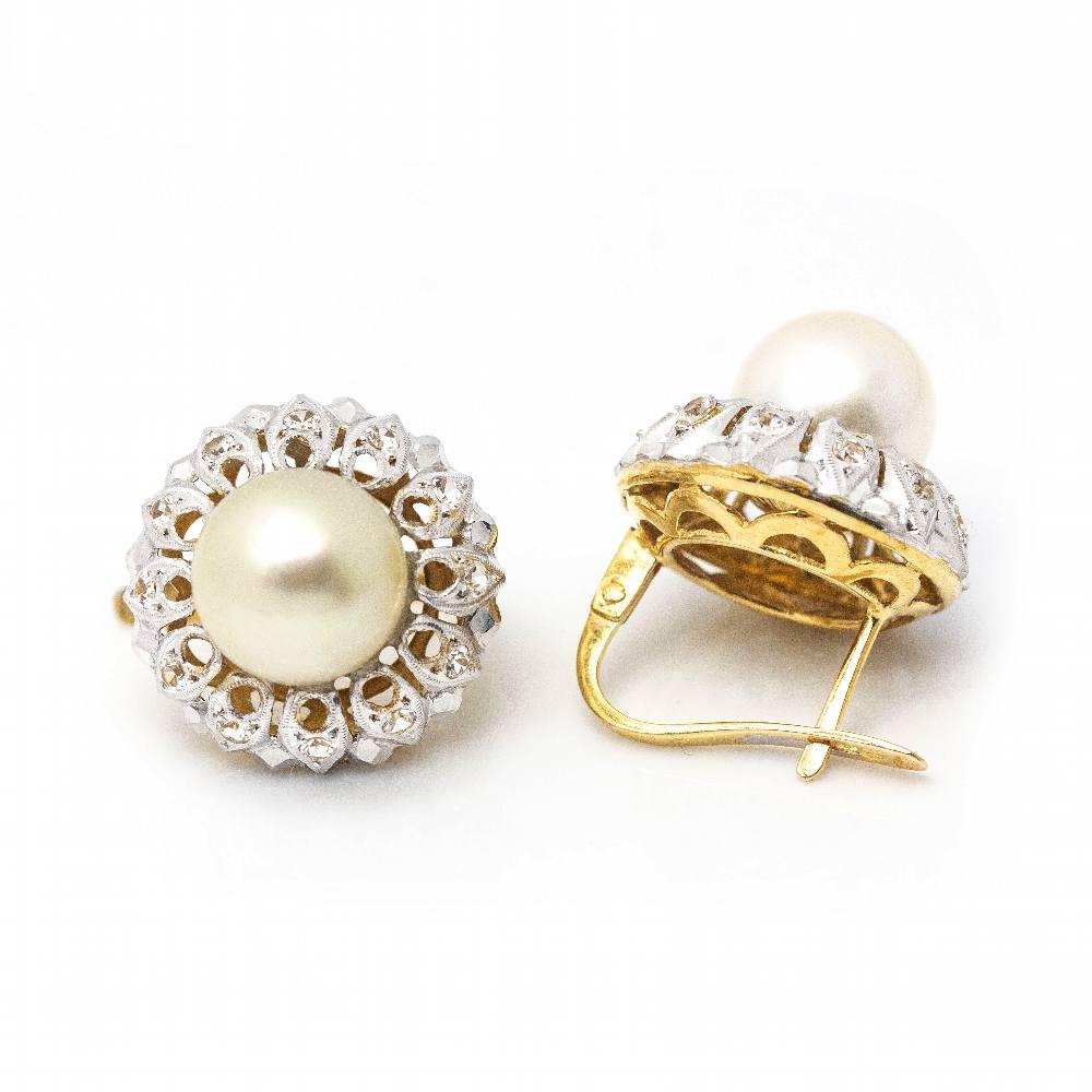 Art Nouveau PLATIN earrings with pearls and Diamonds For Sale