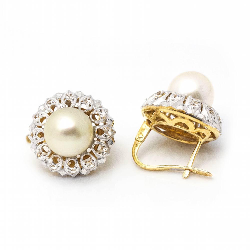 Art Nouveau PLATIN earrings with pearls and Diamonds
