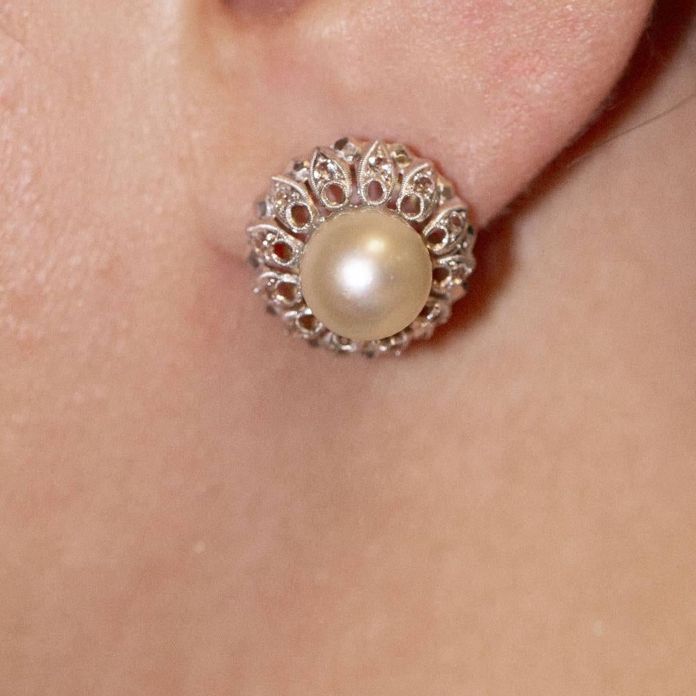 PLATIN earrings with pearls and Diamonds In Excellent Condition For Sale In BARCELONA, ES
