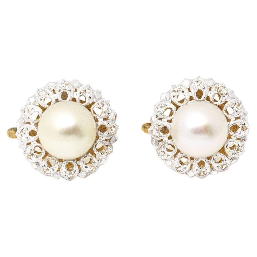 Boucles d'oreilles platine avec perles et diamants