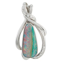 Platinum 0.06ct Diamond and Opal Pendant