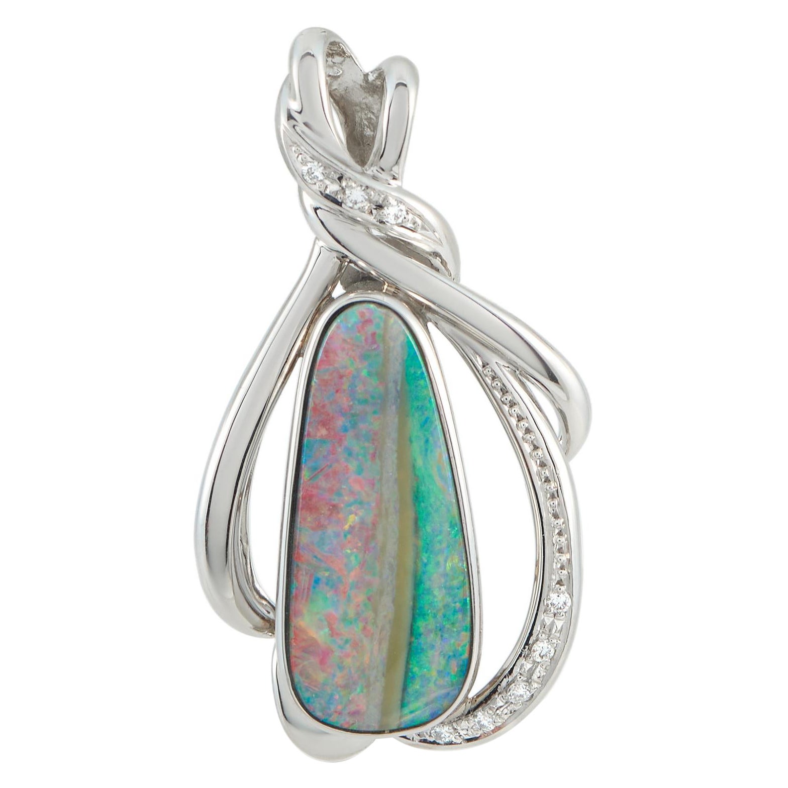 Platinum 0.06ct Diamond and Opal Pendant MF56-101525