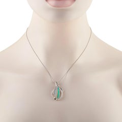 Platinum 0.06ct Diamond and Opal Pendant Necklace MF01-062326