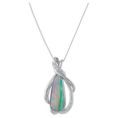 Platinum 0.06ct Diamond and Opal Pendant Necklace MF01-062326
