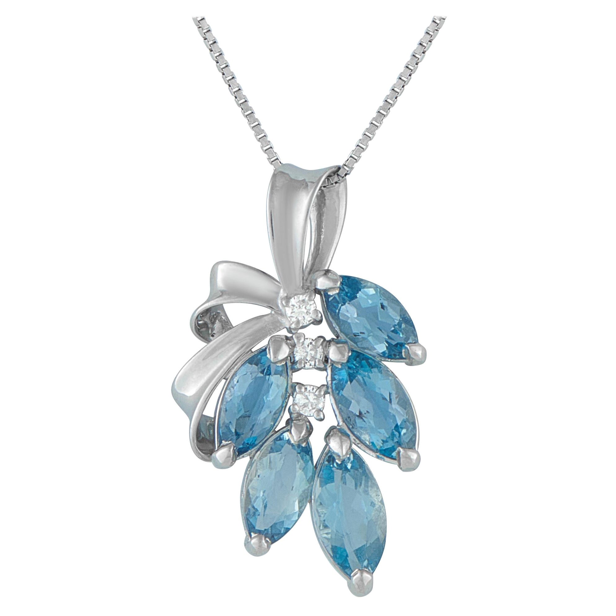 Platinum 0.08ct Diamond and Aquamarine Necklace MF08-101525