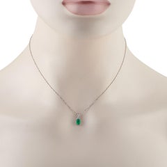 Platinum 0.08ct Diamond and Emerald Pendant Necklace MF08-041426