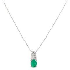 Platinum 0.08ct Diamond and Emerald Pendant Necklace MF08-041426