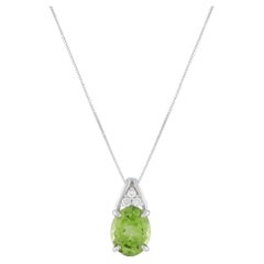 Platinum 0.09ct Diamond and Peridot Pendant Necklace MF09-041326