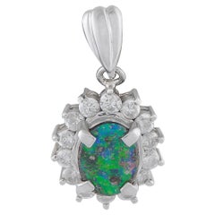 Platin 0,10ct Diamant und Opal Anhänger MF04-121625