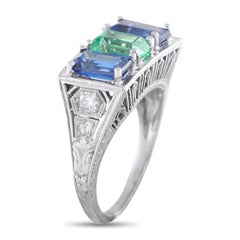 Platinum 0.10ct Diamond, Emerald, and Sapphire Ring MF37-021926