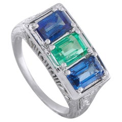 Platinum 0.10ct Diamond, Emerald, and Sapphire Ring MF37-021926