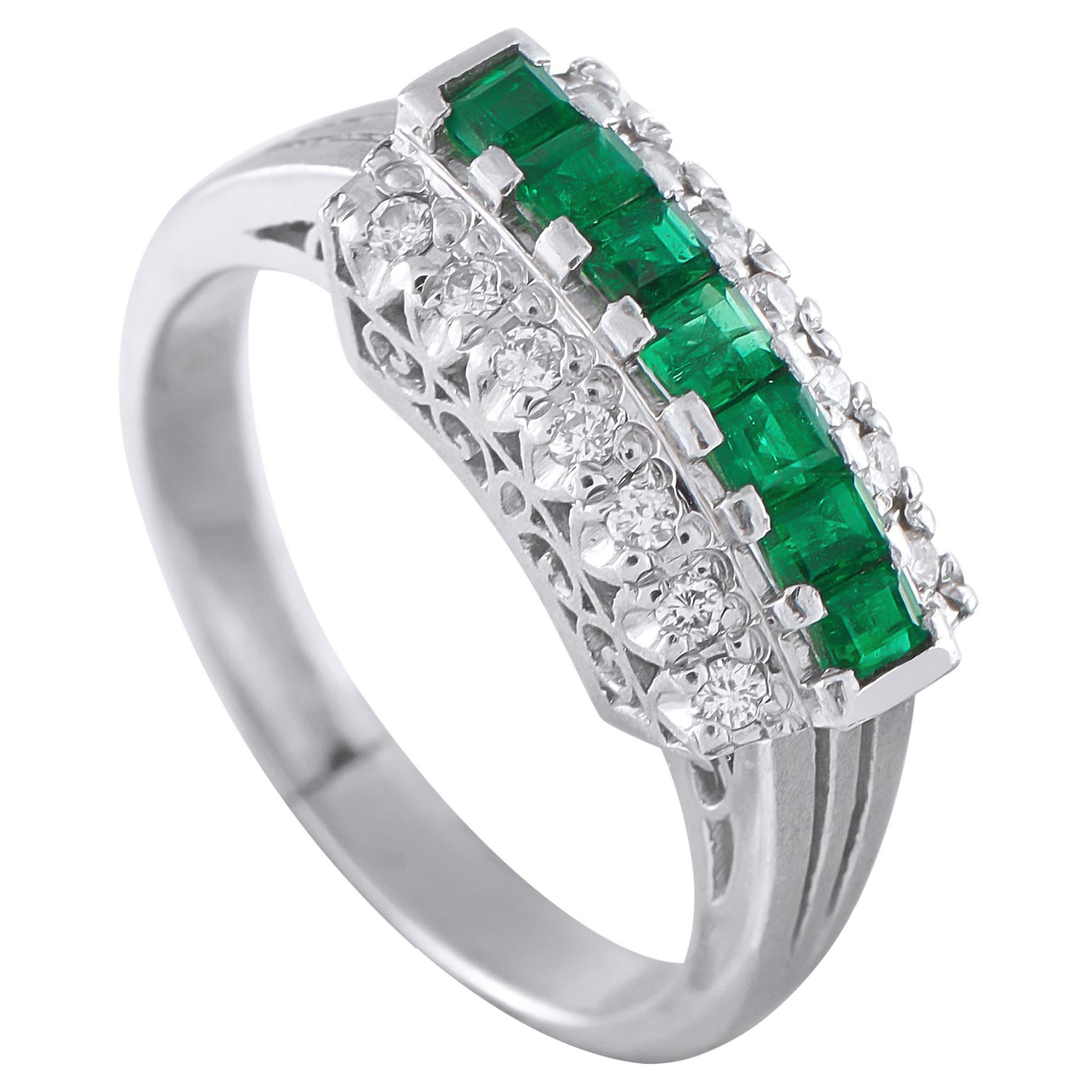 Platinum 0.13ct Diamond and Emerald Ring MF52-101625
