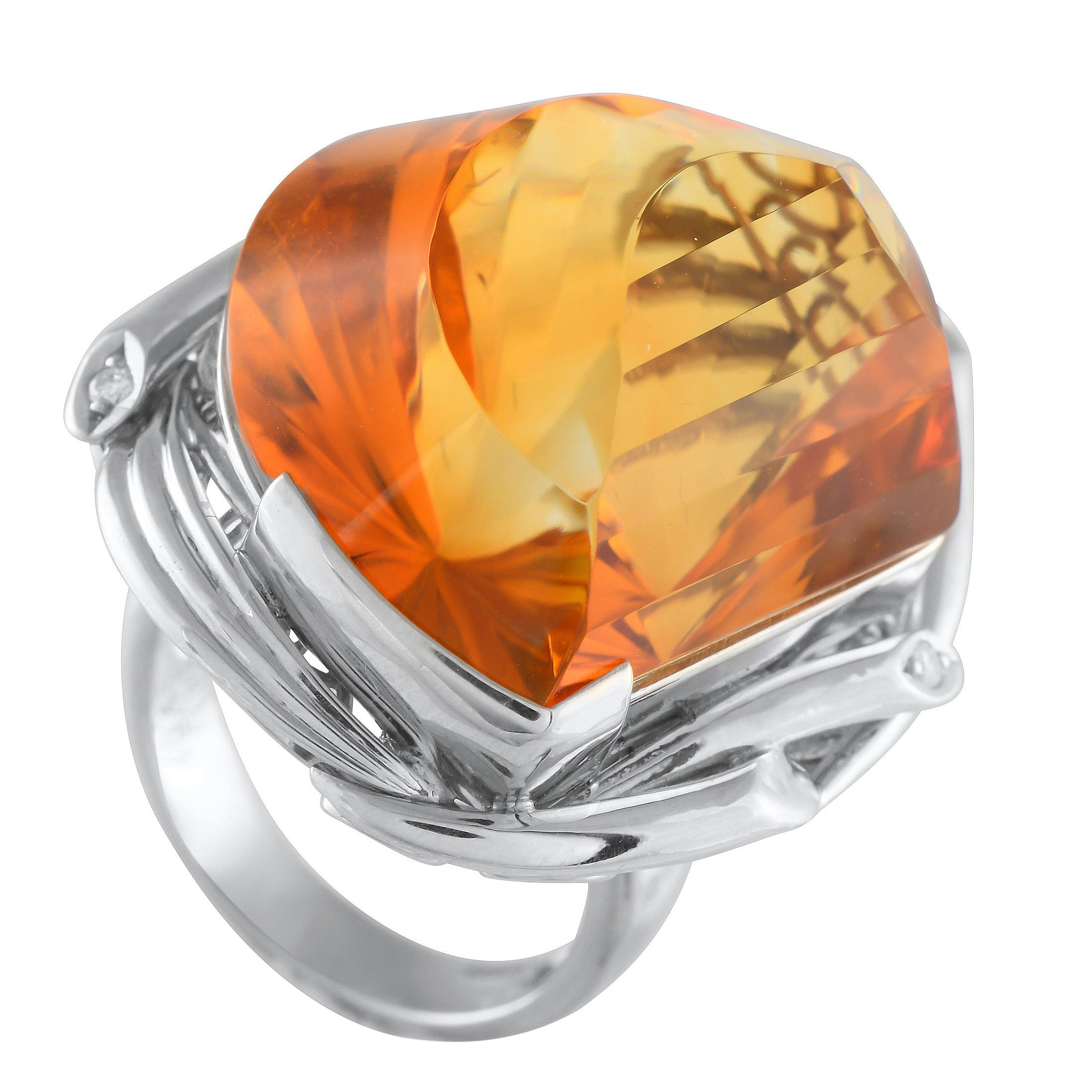 Bague en platine 0,14 ct de diamant et citrine en vente