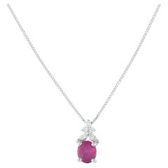 Platinum 0.14ct Diamond and Ruby Pendant Necklace