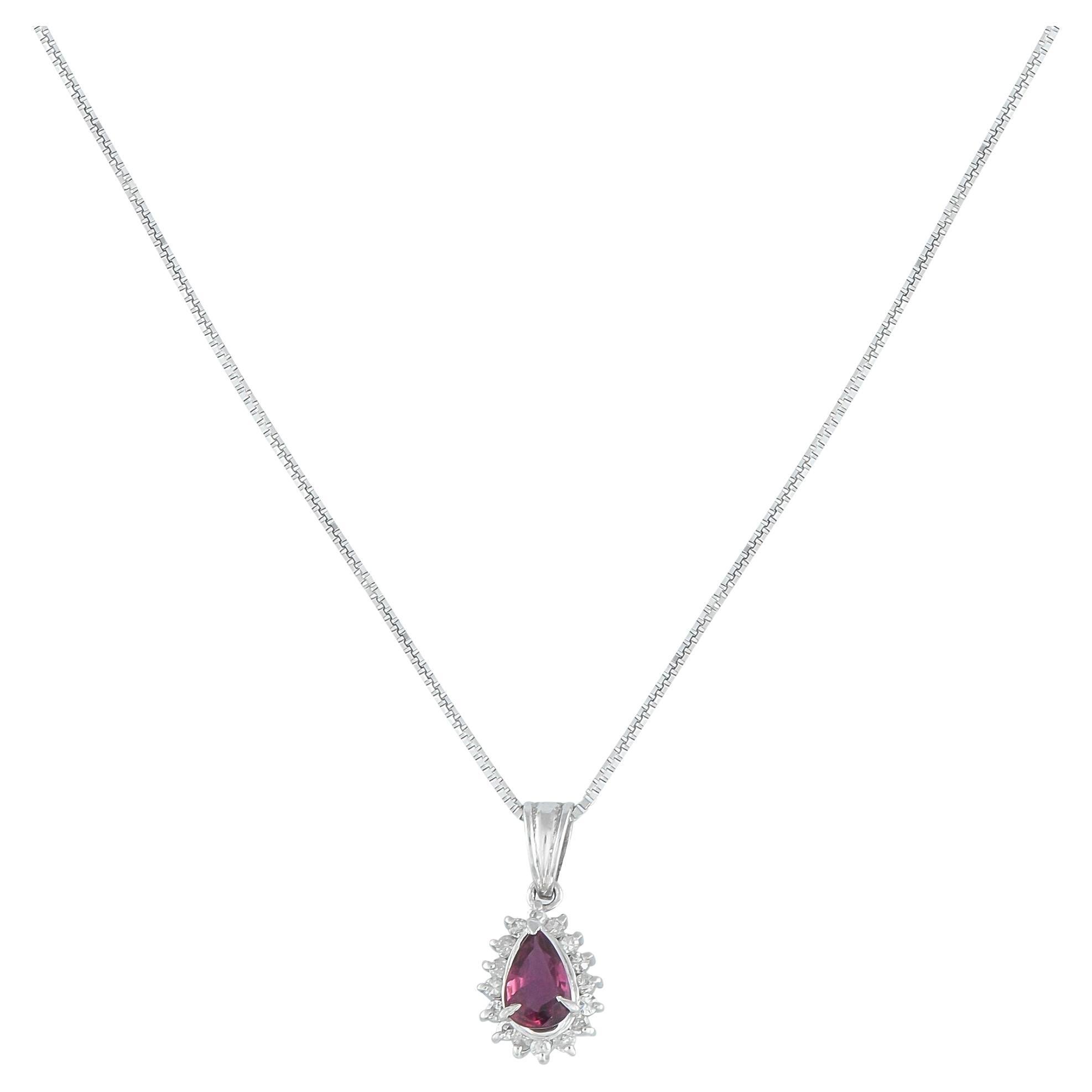 Platinum 0.14ct Diamond and Ruby Pendant Necklace