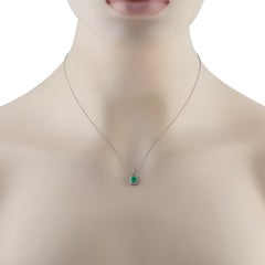 Platin 0,15ct Diamant und Smaragd Anhänger Halskette MF18-011426