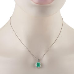 Platinum 0.16ct Diamond and Emerald Pendant Necklace MF256-041426