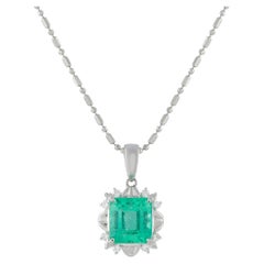 Platinum 0.16ct Diamond and Emerald Pendant Necklace MF256-041426