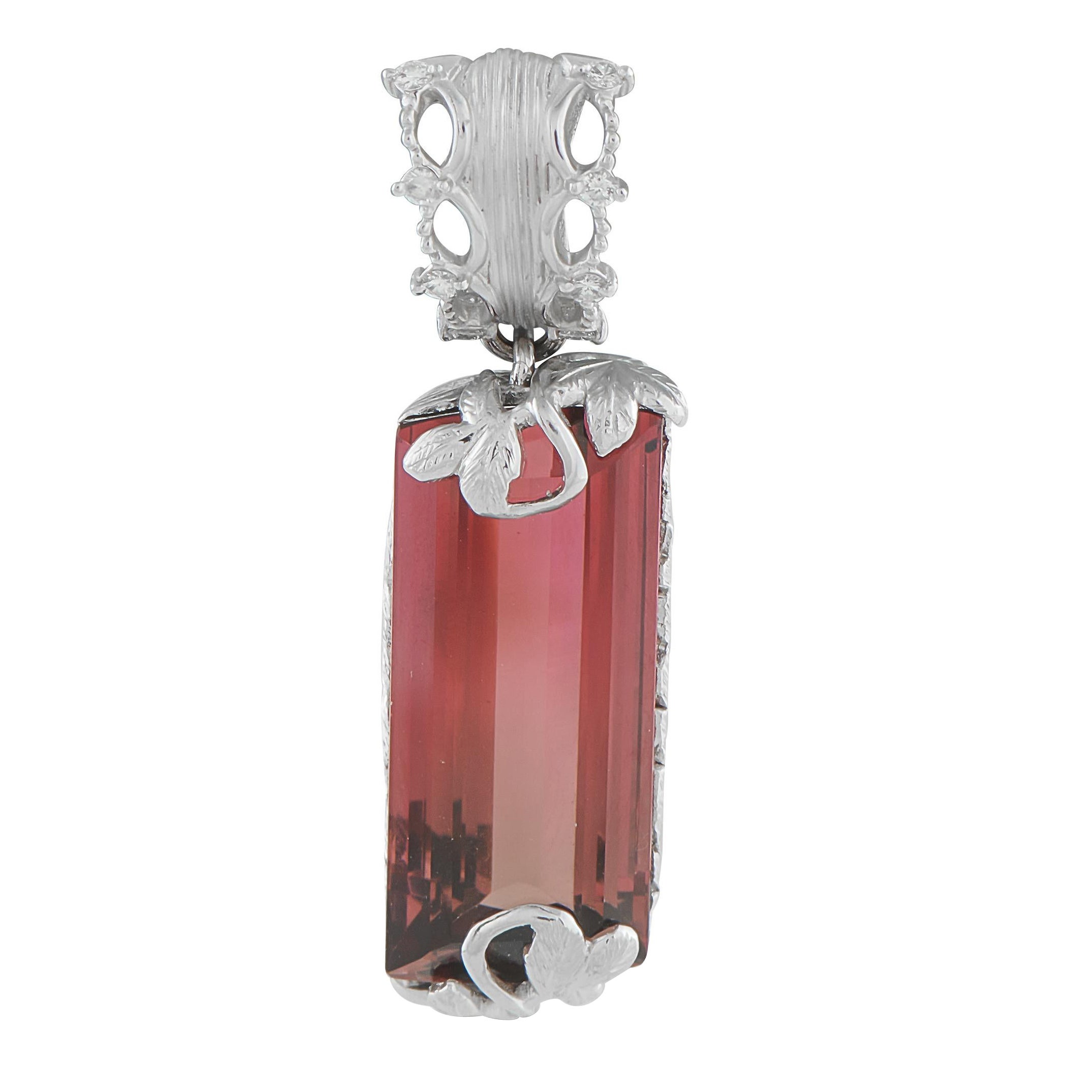 Platinum 0.16ct Diamond and Tourmaline Pendant MF24-101025 For Sale