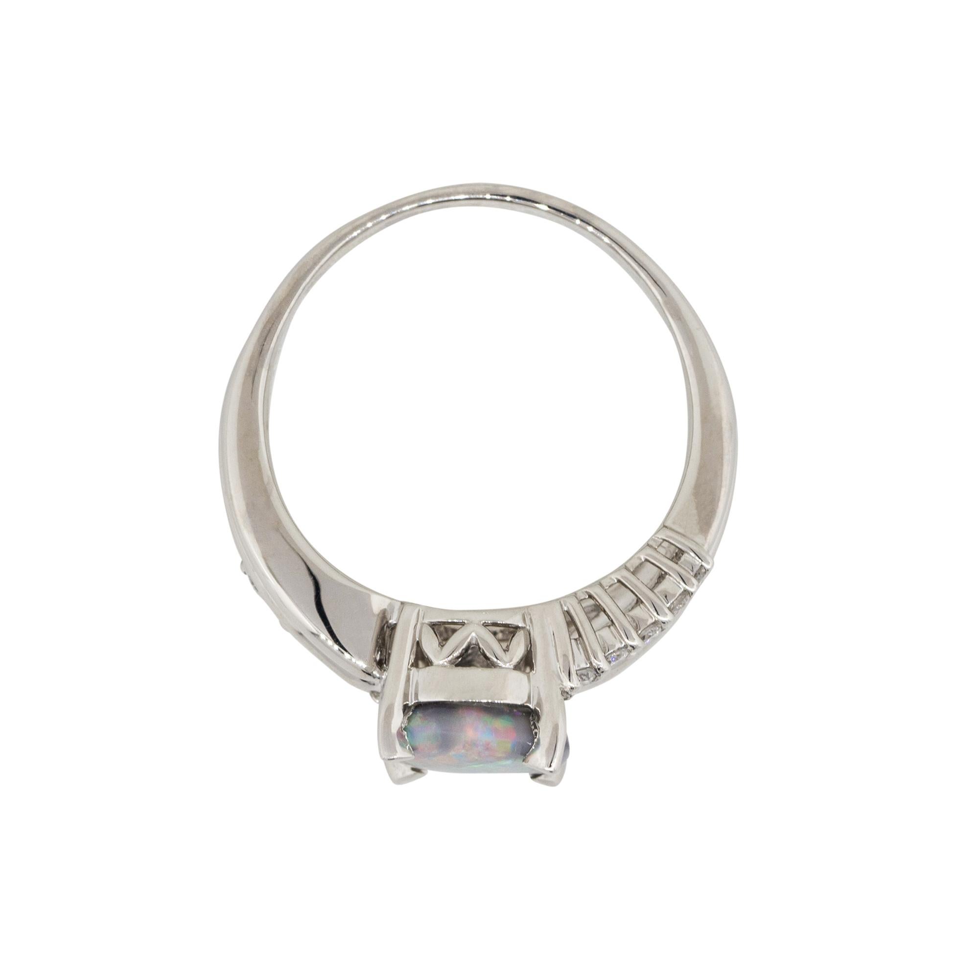 Platinum 0.16 Carat Diamond Black Oval Opal Cocktail Ring 1