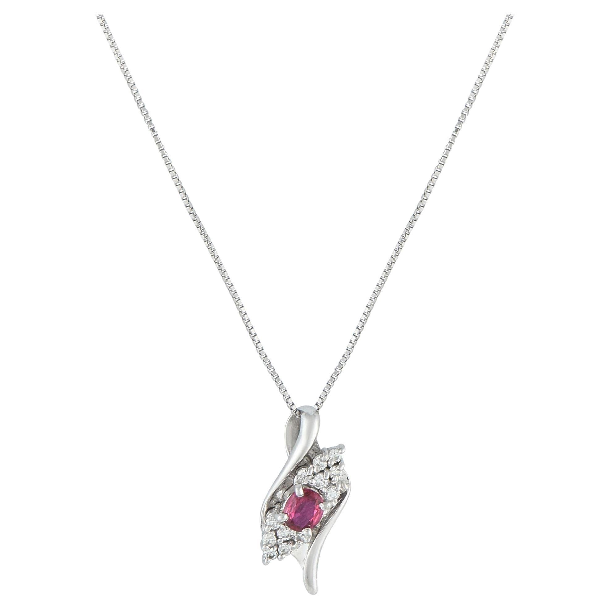 Platinum 0.18ct Diamond and Ruby Pendant Necklace